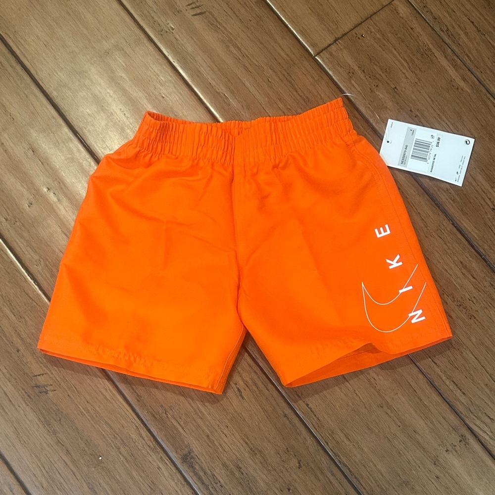 Nike Swim Trunks Boys Shorts Size 4 XS NWT Orange Bathing Suit Lined Little Boy
